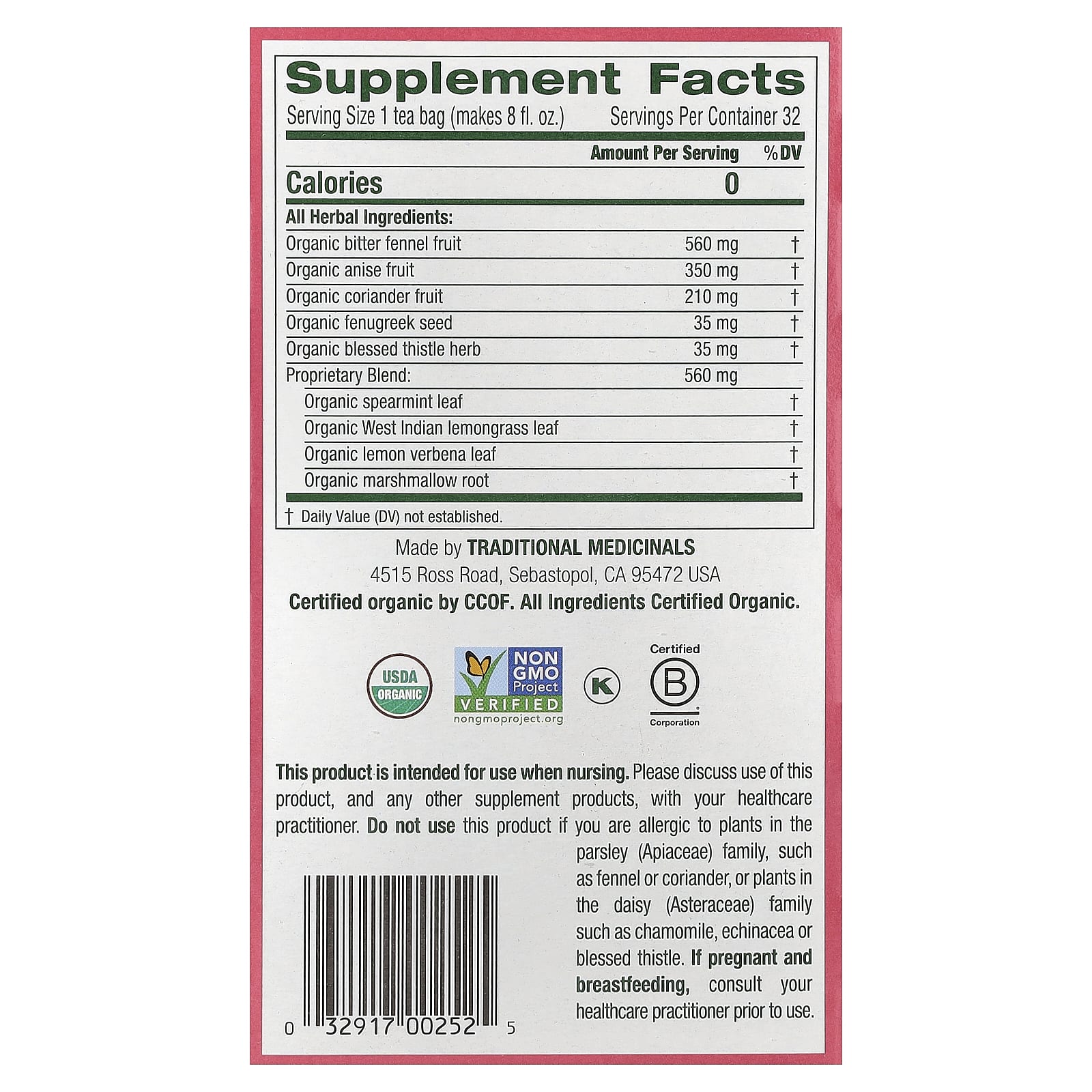 Traditional Medicinals, Organic Mother's Milk®, Original with Fennel & Fenugreek, Caffeine Free, 32 Wrapped Tea Bags, 1.98 oz (56 g) - Image 2
