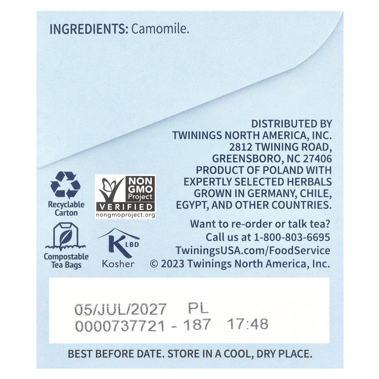 Twinings, Pure Herbal Tea, Pure Camomile, Caffeine-Free, 25 Tea Bags, 1.32 oz (37 g) - Image 2