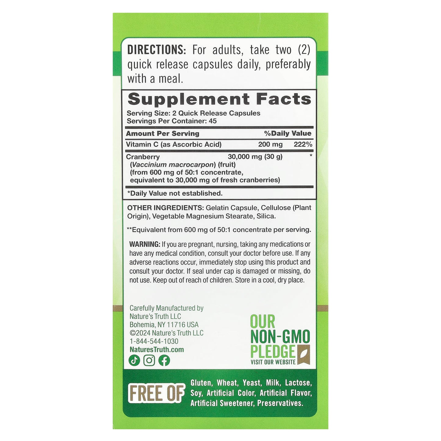 Nature's Truth, Cranberry Concentrate Plus Vitamin C, Triple Strength, 90 Quick Release Capsules - Image 2