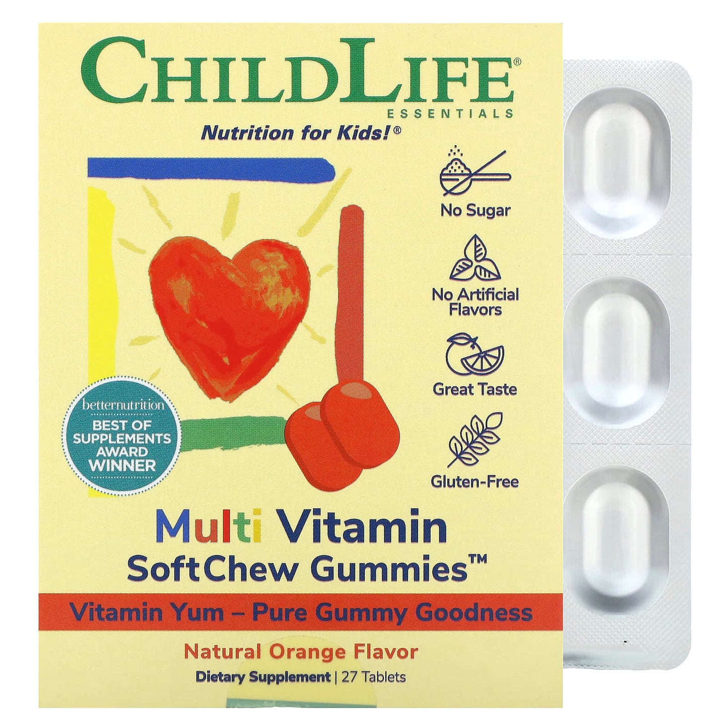 ChildLife Essentials Multi Vitamin SoftChew Gummies for Kids, Natural Orange, 27 Tablets - Image 1