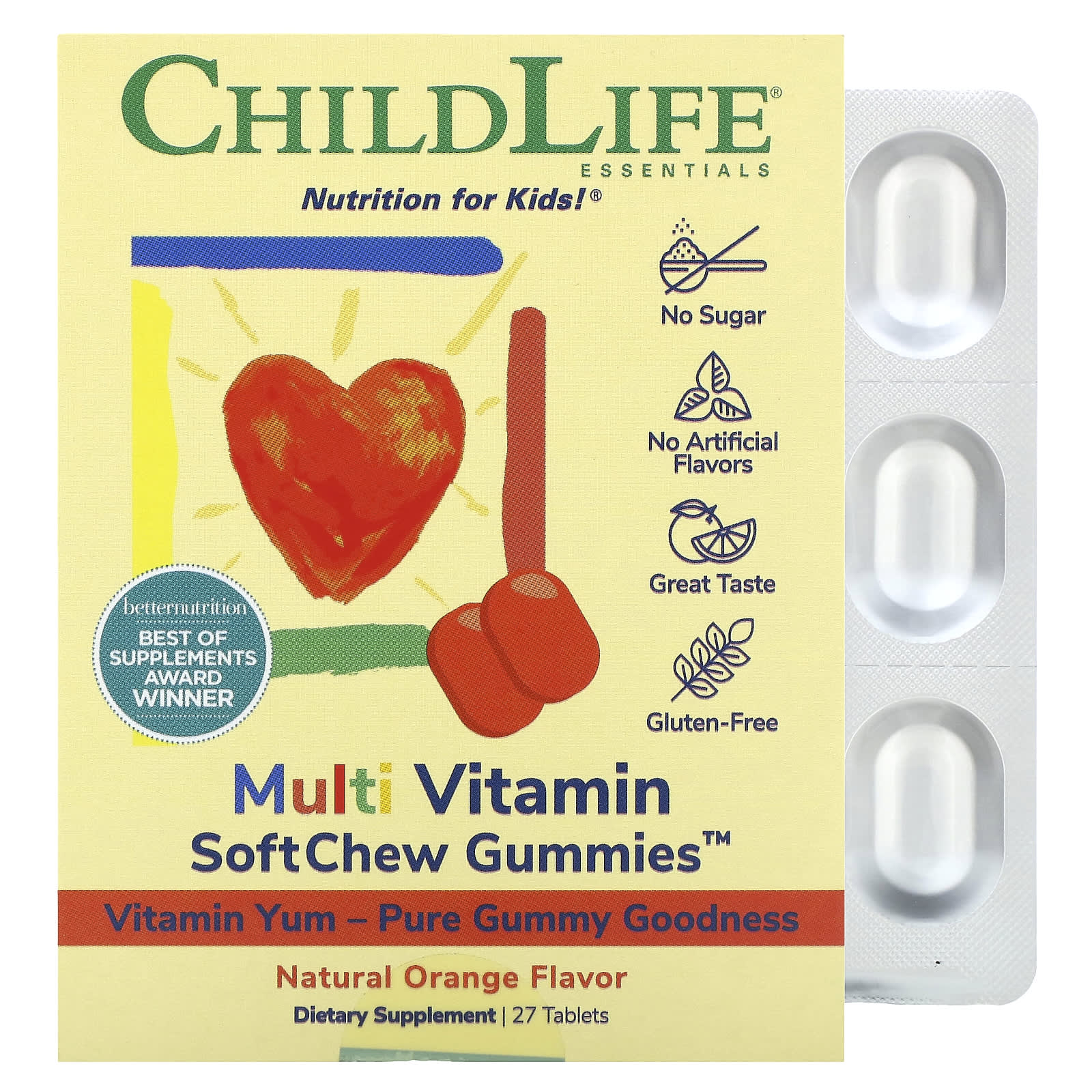 ChildLife Essentials Multi Vitamin SoftChew Gummies for Kids, Natural Orange, 27 Tablets - Image 1