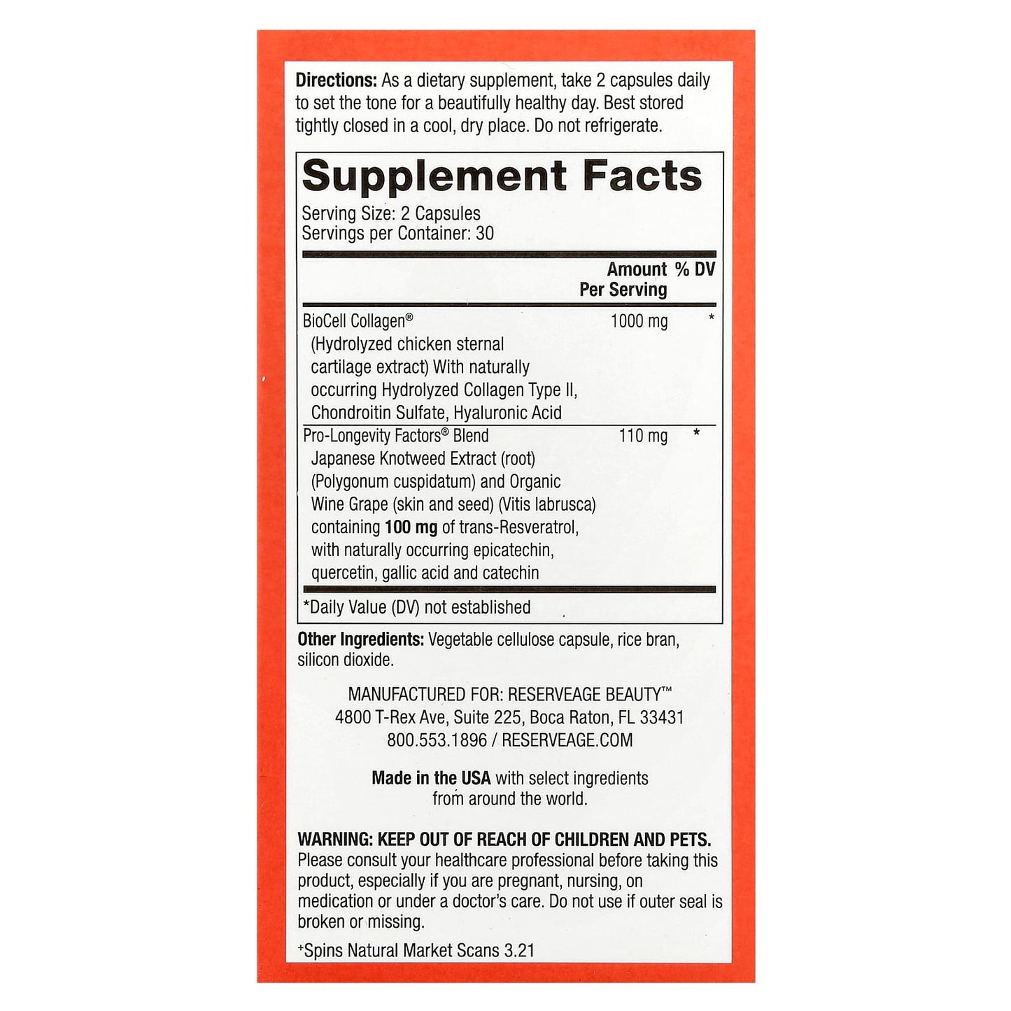 Reserveage Beauty, Collagen Booster™ with Hyaluronic Acid & Resveratrol, 60 Capsules
