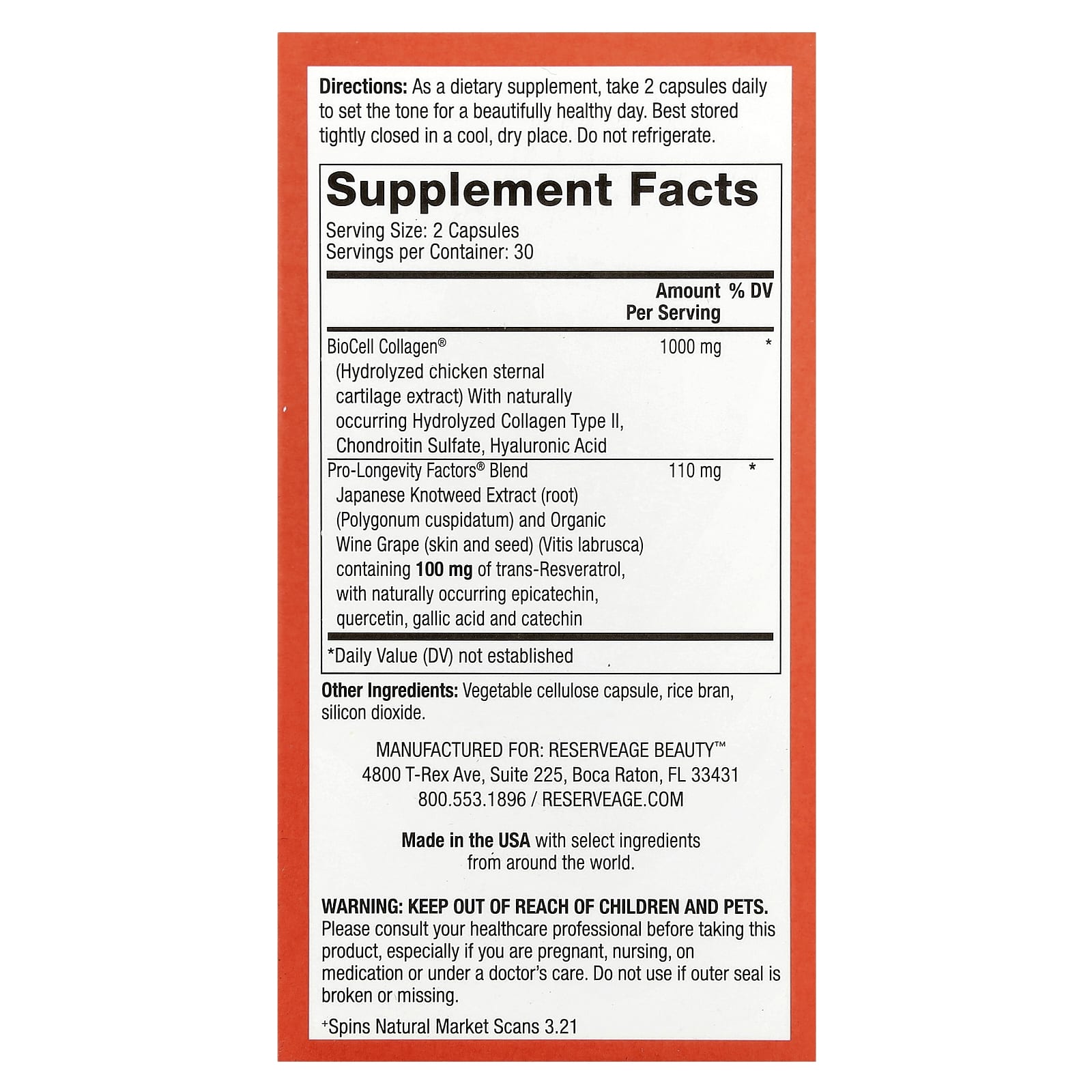 Reserveage Beauty, Collagen Booster™ with Hyaluronic Acid & Resveratrol, 60 Capsules