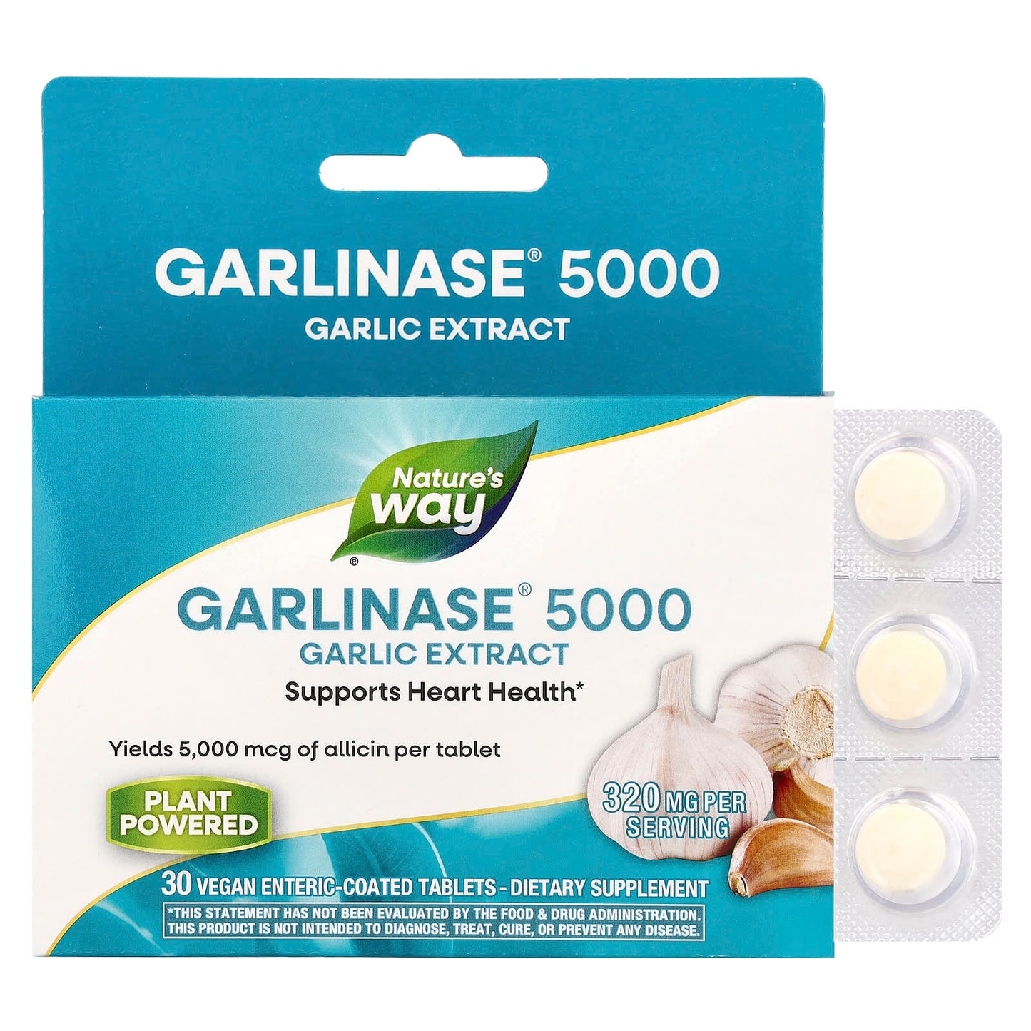 Nature's Way, Garlinase® 5000, Garlic Extract, 320 mg, 30 Vegan Enteric-Coated Tablets - Image 1