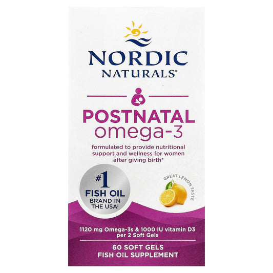 Nordic Naturals, Postnatal Omega-3, Lemon, 60 Soft Gels - Image 1
