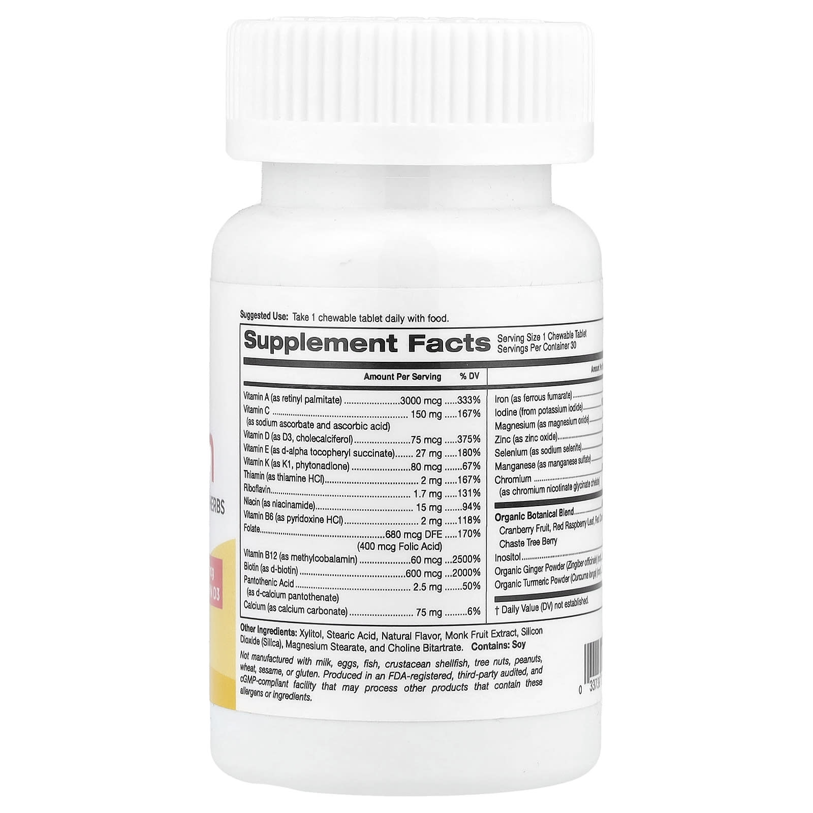 Women's Multivitamin with Organic Botanicals & Vitamin A, 30 Chewables - Image 2