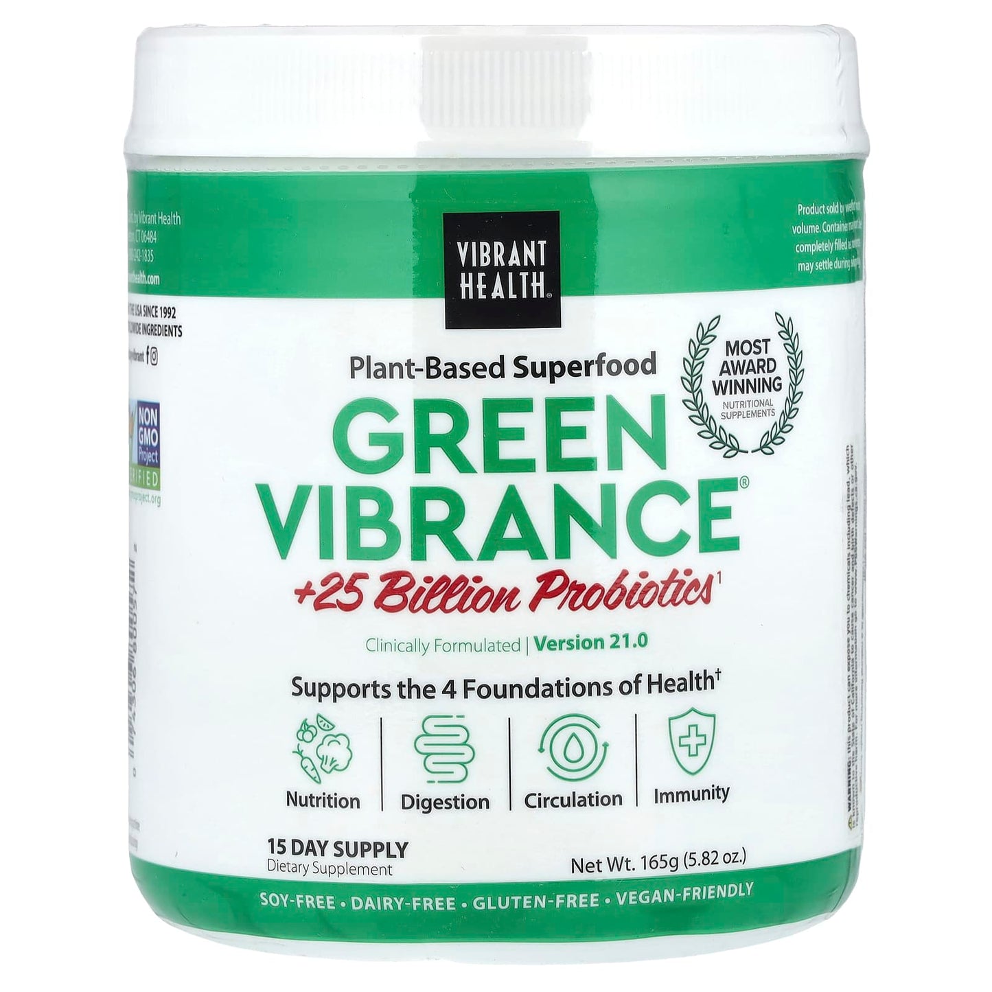 Vibrant Health, Green Vibrance +25 Billion Probiotics, Version 21.0, 5.82 oz (165 g) - Image 1