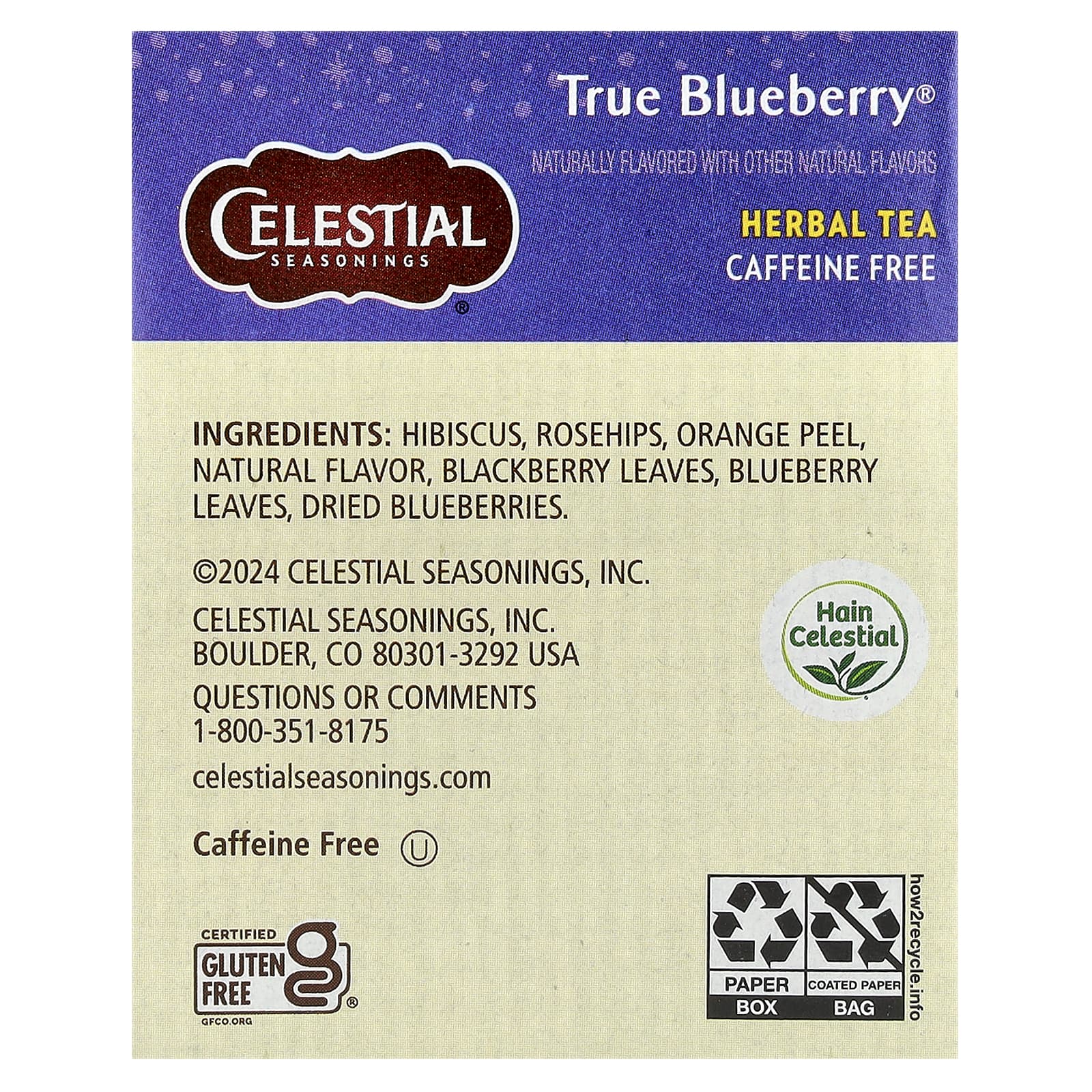 Celestial Seasonings True Blueberry Herbal Tea, Caffeine Free, 20 Tea Bags - Image 2