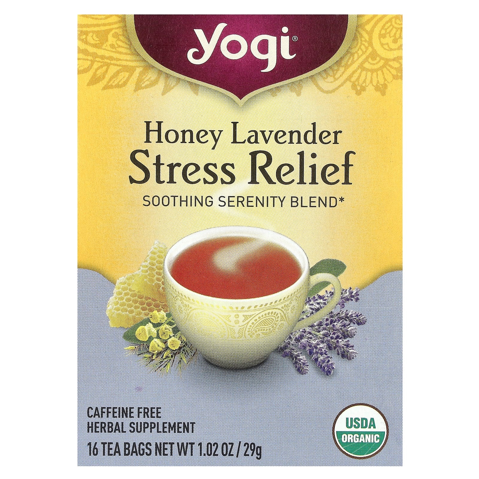 Yogi Tea, Stress Relief, Honey Lavender, Caffeine Free, 16 Tea Bags, 1.02 oz (29 g) - Image 1