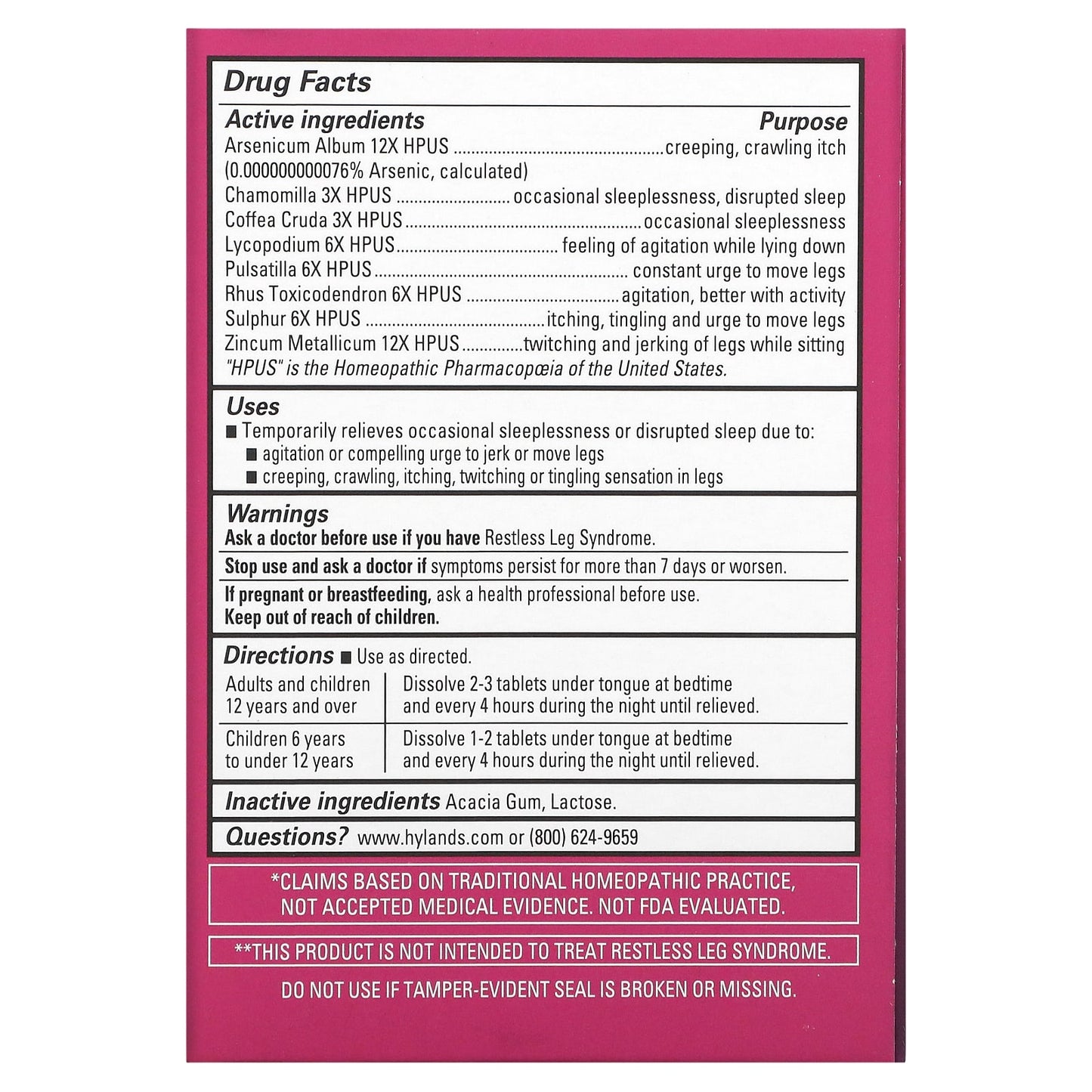 Sleep Better with Hyland's Naturals Restful Legs PM - 50 Fast-Acting Tablets - Image 2
