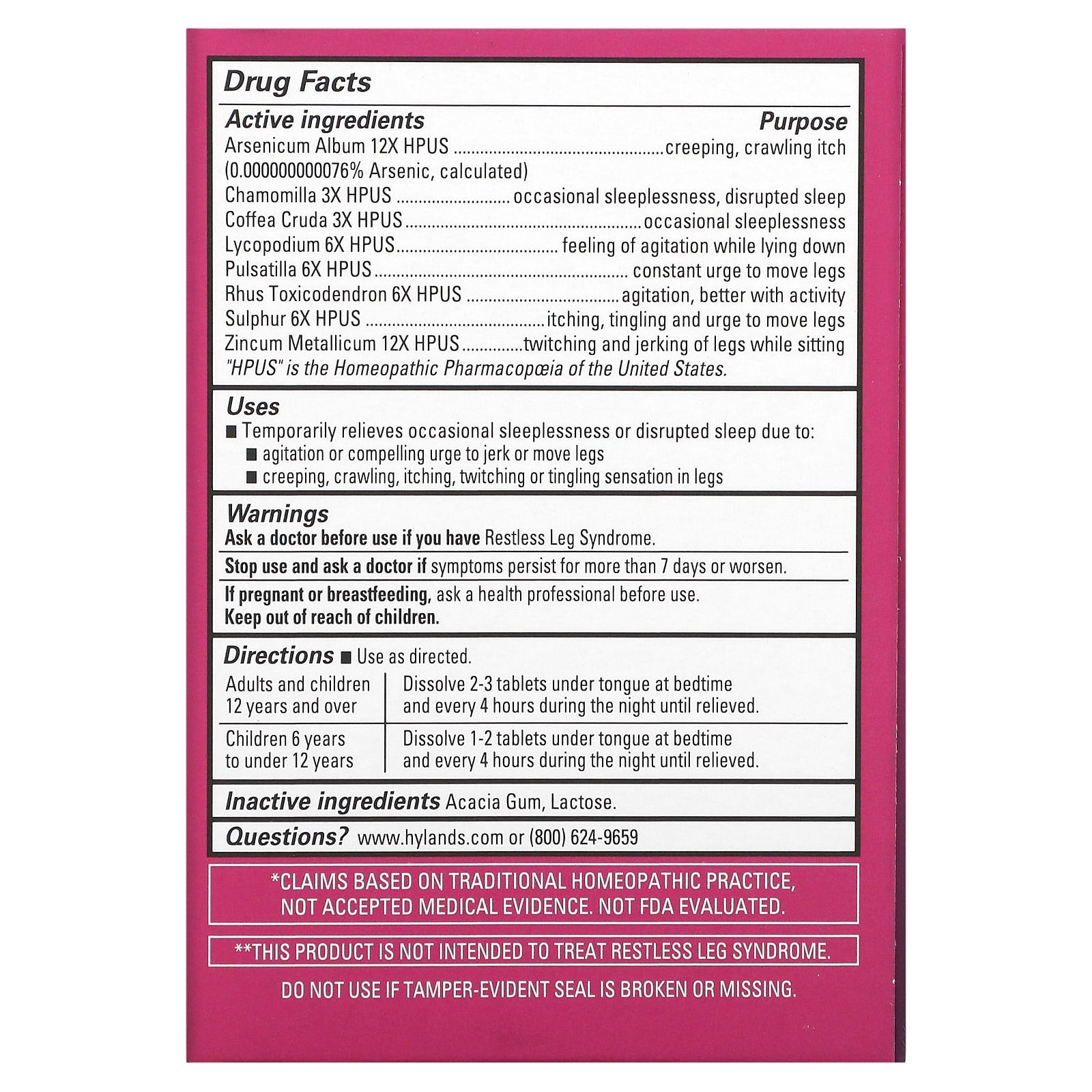 Sleep Better with Hyland's Naturals Restful Legs PM - 50 Fast-Acting Tablets - Image 2