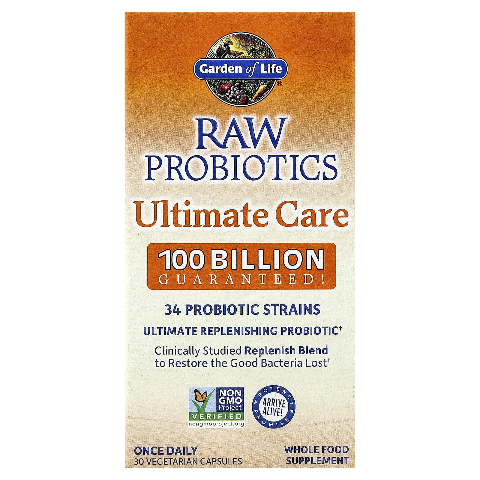  RAW Probiotics Ultimate Care, 100 Billion CFU, 30 Vegetarian Capsules - Image 1