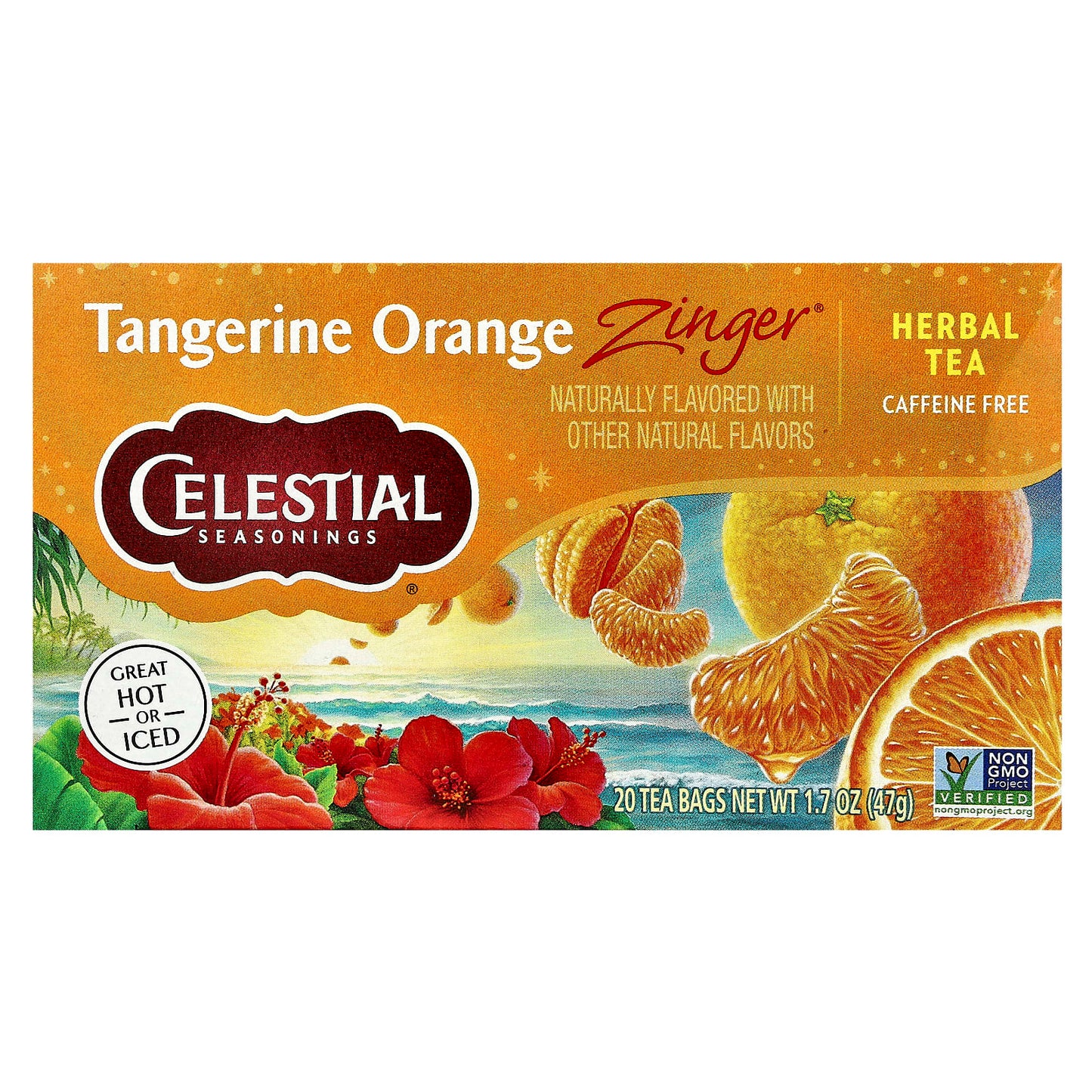 Celestial Seasonings Tangerine Orange Zinger Herbal Tea, Caffeine Free, 20 Bags - Image 1