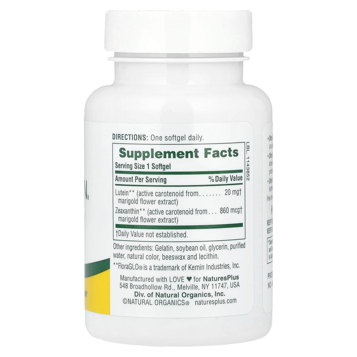 NaturesPlus, Ultra Lutein® with Zeaxanthin, 20 mg, 60 Softgels