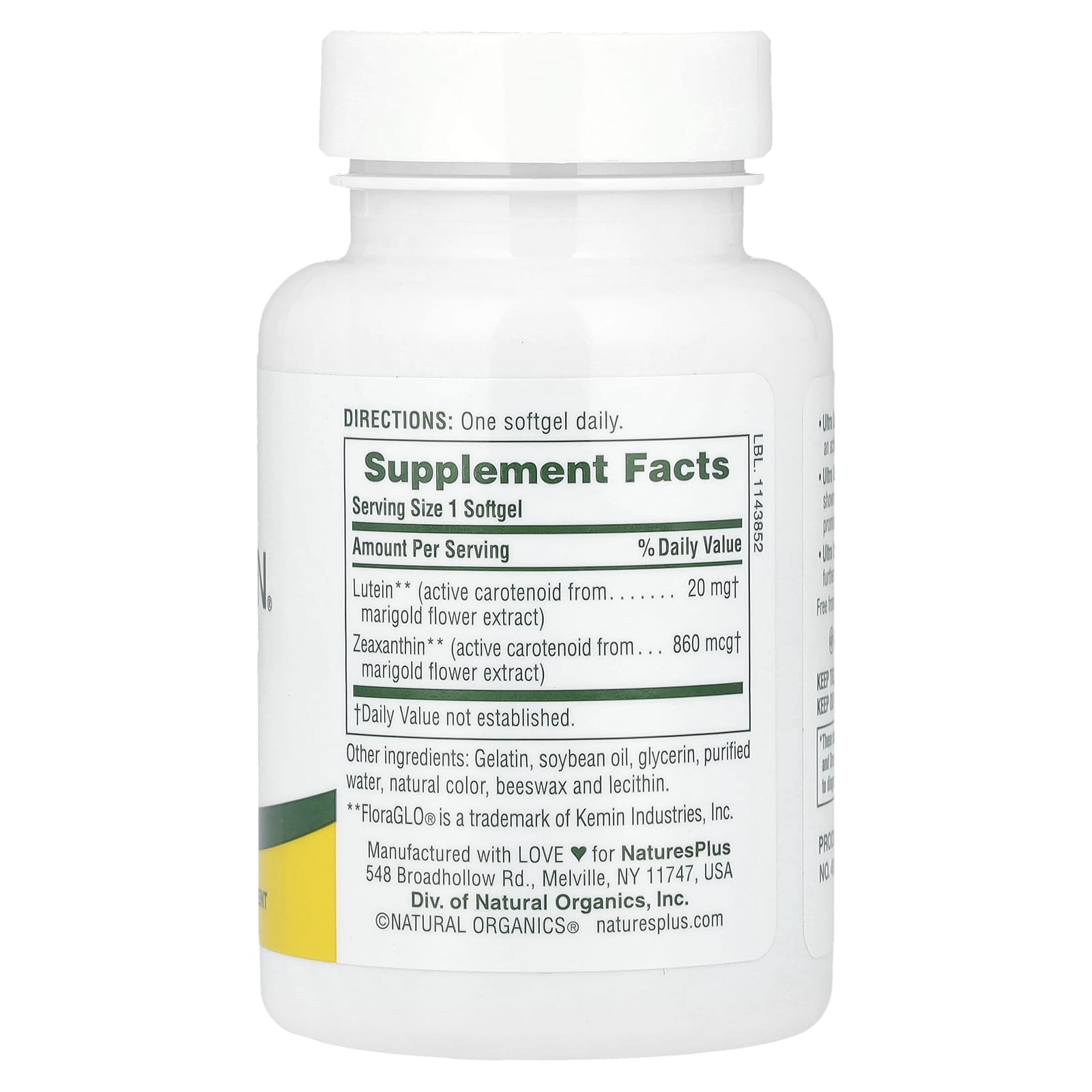 NaturesPlus, Ultra Lutein® with Zeaxanthin, 20 mg, 60 Softgels