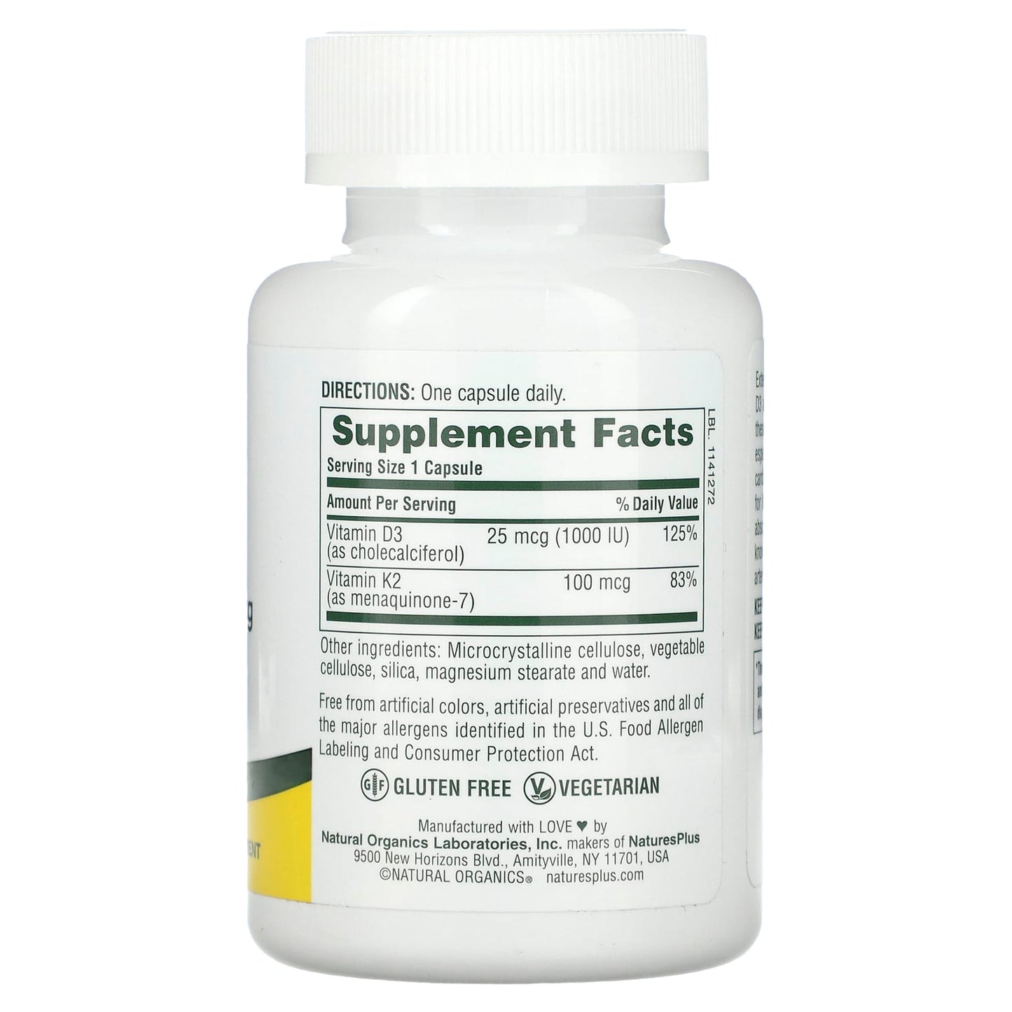 NaturesPlus, Vitamin D3 & K2, 90 Capsules - Image 2