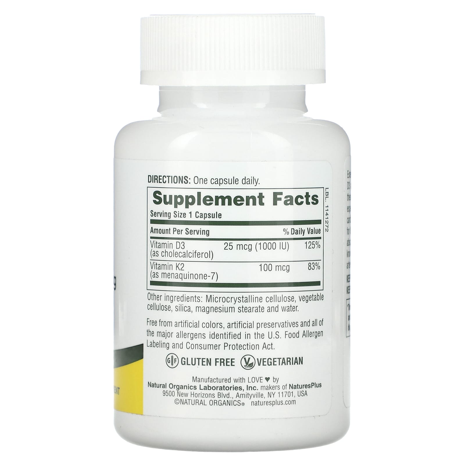NaturesPlus, Vitamin D3 & K2, 90 Capsules - Image 2