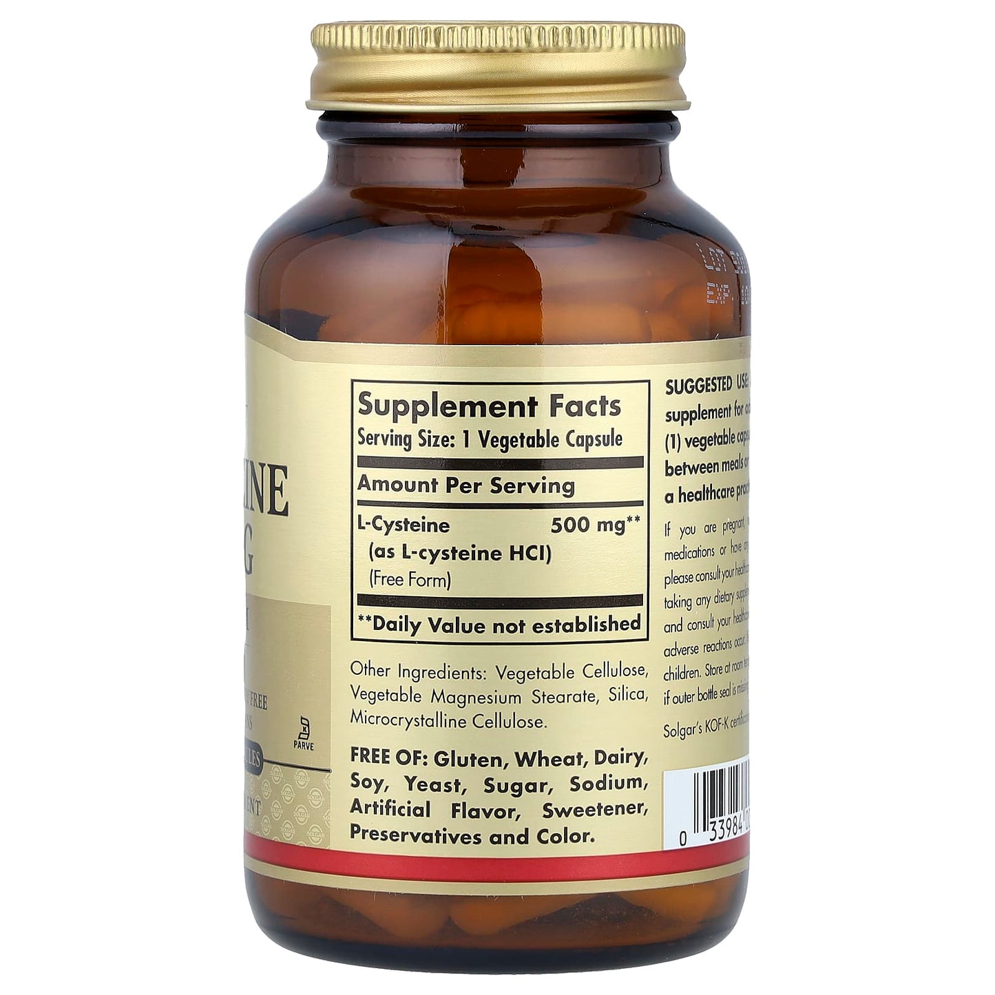 Solgar, L-Cysteine, 500 mg, 90 Vegetable Capsules - Image 2