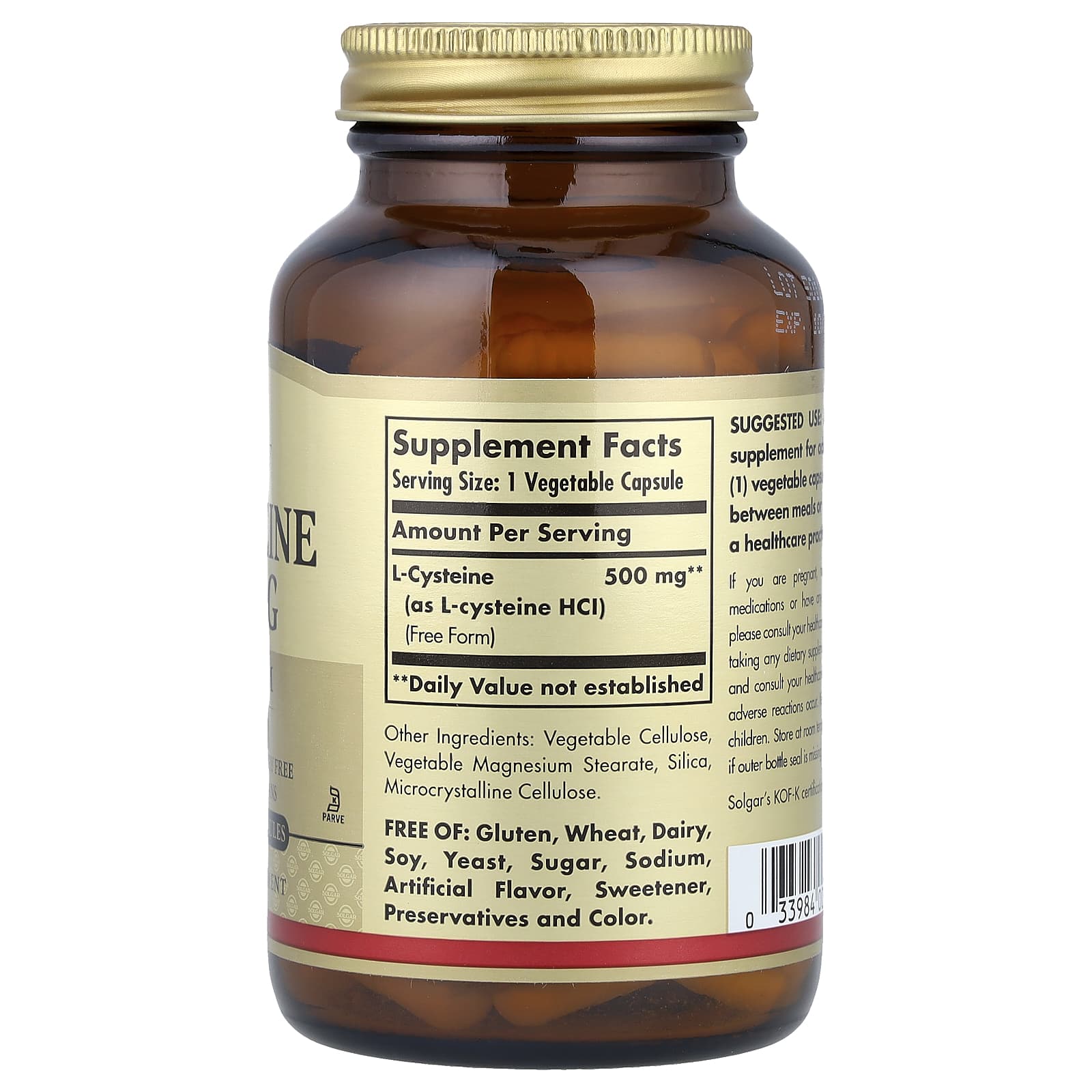 Solgar, L-Cysteine, 500 mg, 90 Vegetable Capsules - Image 2