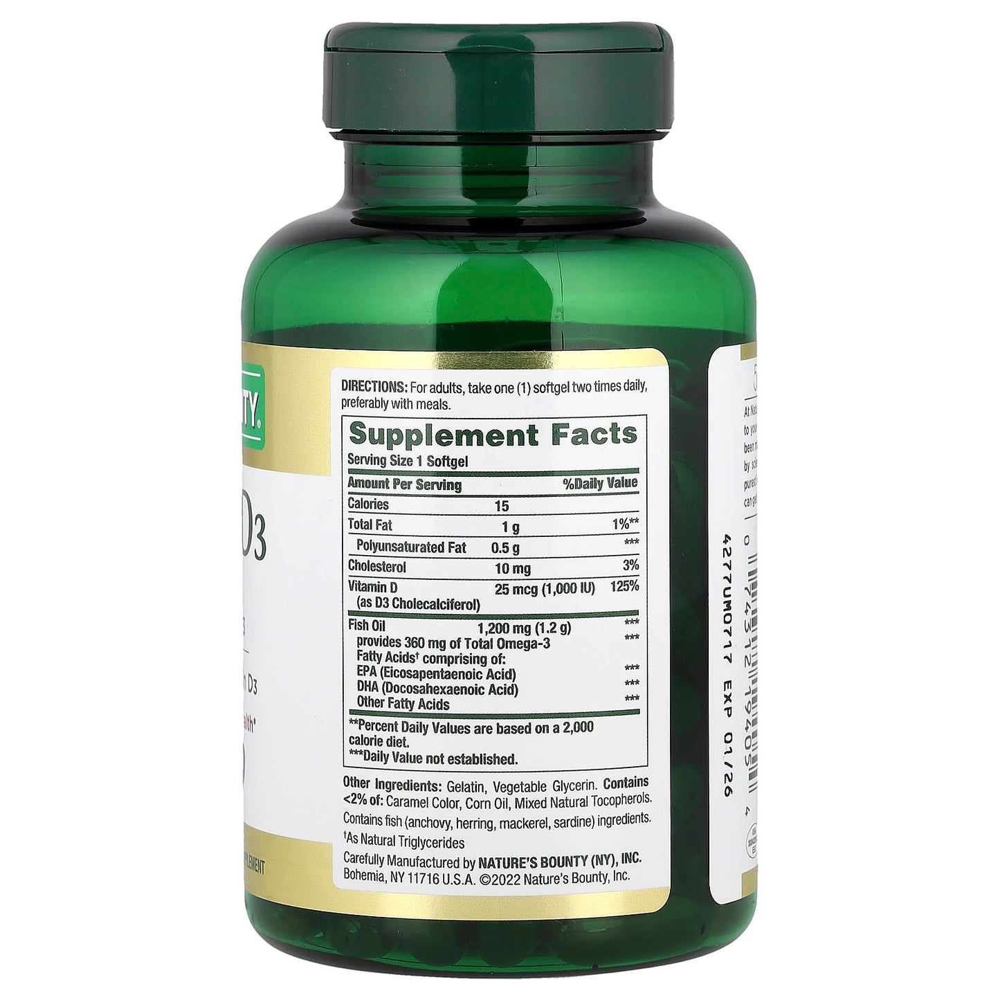 Nature's Bounty, Fish Oil + D3, 90 Rapid Release Softgels - Image 2