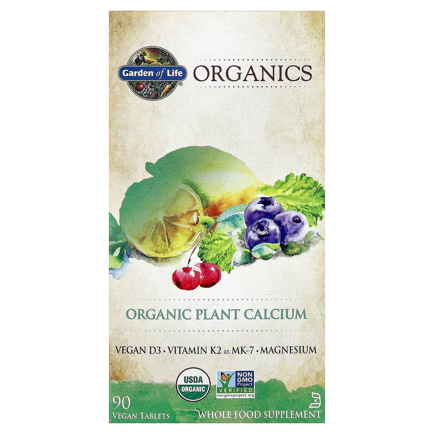 Garden of Life Organic Plant Calcium, Vegan D3 & K2, 90 Tablets - Image 1