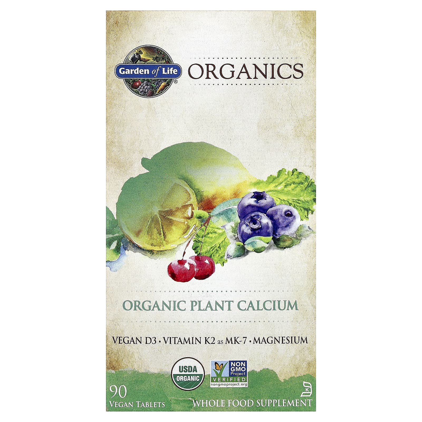 Garden of Life Organic Plant Calcium, Vegan D3 & K2, 90 Tablets - Image 1
