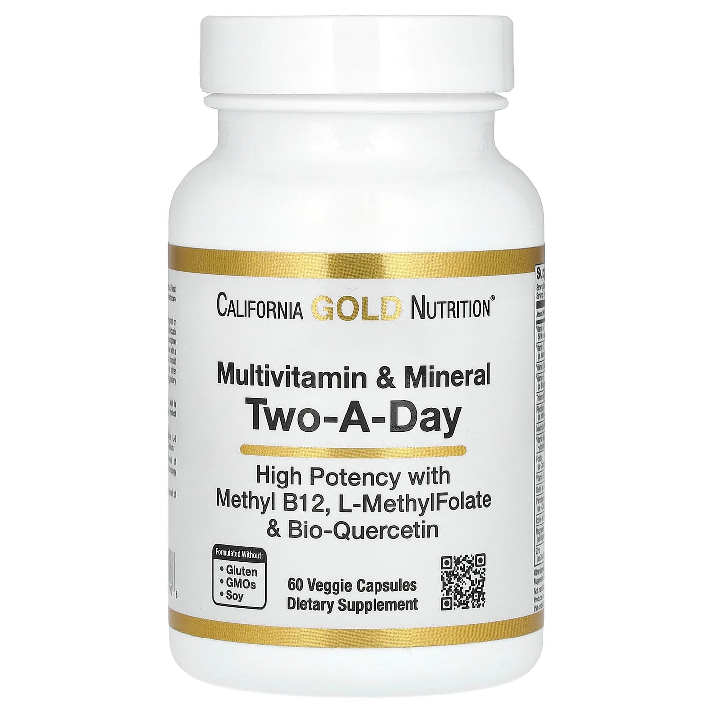 California Gold Nutrition, Multivitamin and Mineral with Methyl B12, Vitamin C, L-MethylFolate and Bio-Quercetin, Two-A-Day, 60 Veggie Capsules