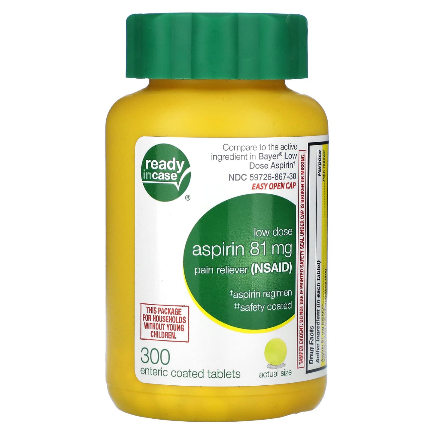 Ready in Case, Aspirin, 81 mg, 300 Enteric Coated Tablets - Image 1