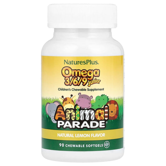 NaturesPlus, Animal Parade®, Omega 3/6/9 Junior, Natural Lemon, 90 Chewable Softgels (520 mg per Softgel)