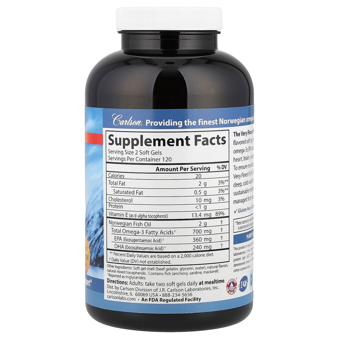Carlson The Very Finest Fish Oil, Natural Orange, 240 Soft Gels for Heart Health - Image 2