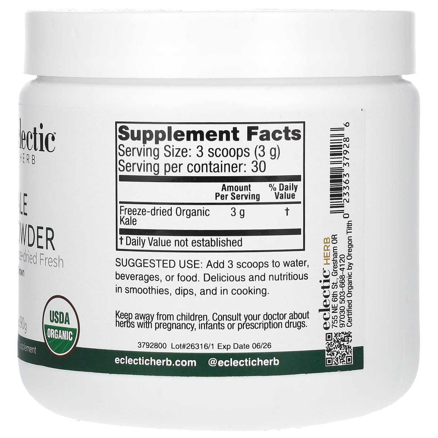 Organic Kale Powder by Eclectic Herb - USDA Certified, Vegan, Gluten-Free - Image 2
