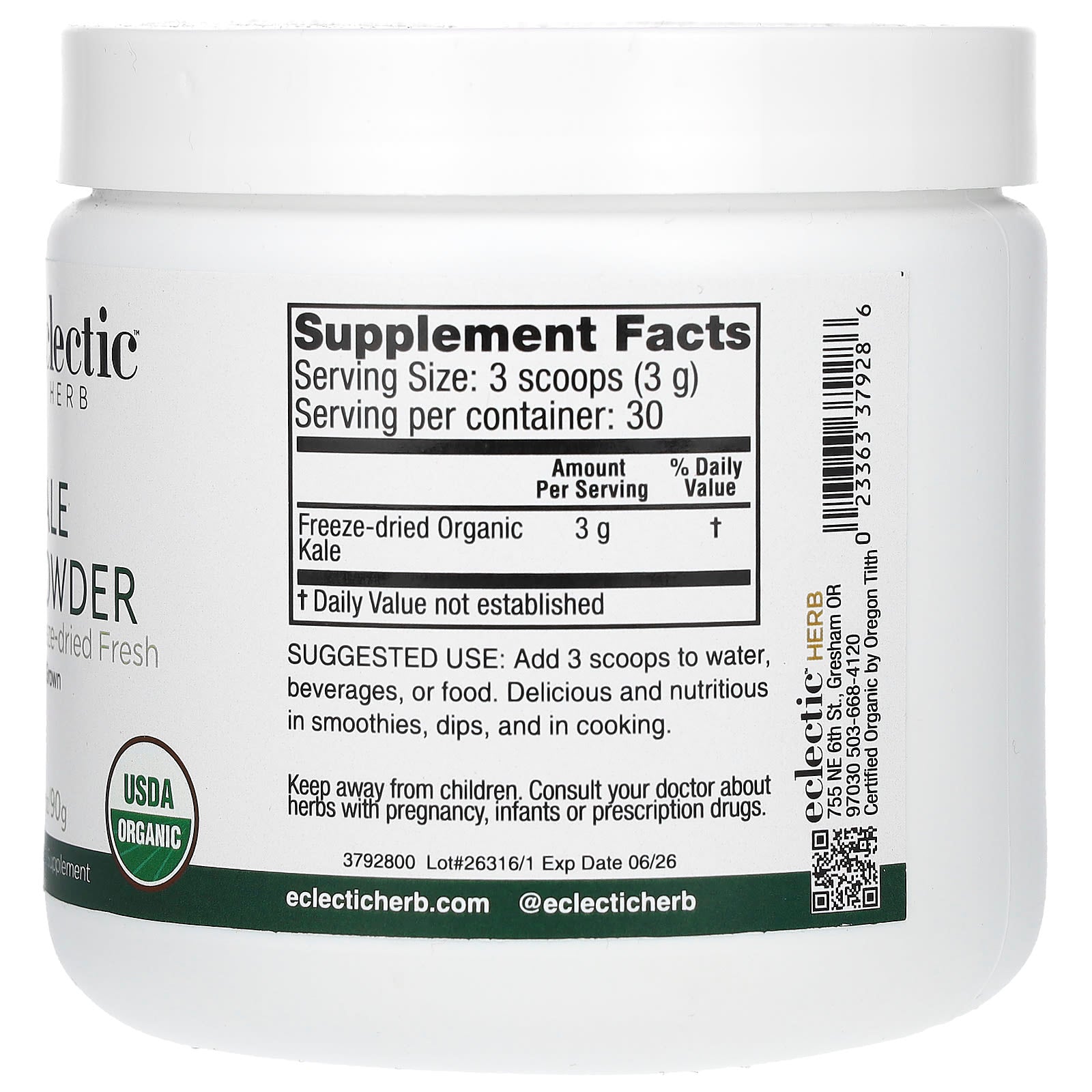 Organic Kale Powder by Eclectic Herb - USDA Certified, Vegan, Gluten-Free - Image 2