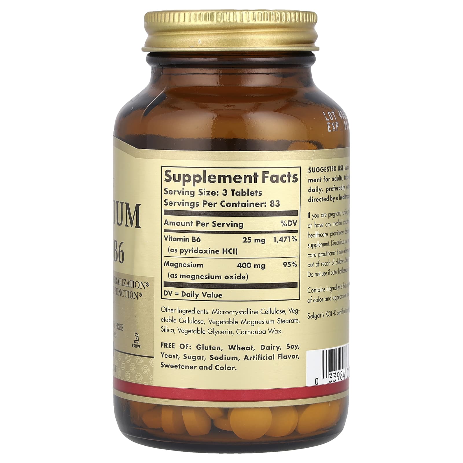 Solgar, Magnesium with Vitamin B6, 250 Tablets - Image 2