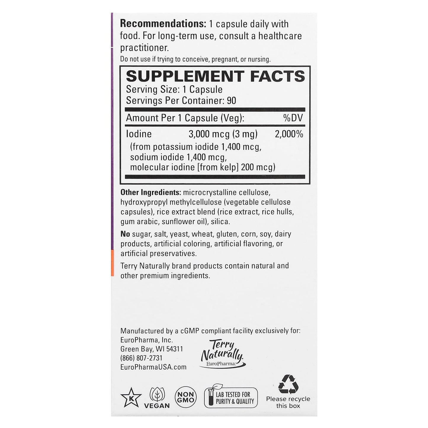 Terry Naturally, Tri-Iodine, 3 mg, 90 Capsules - Image 2