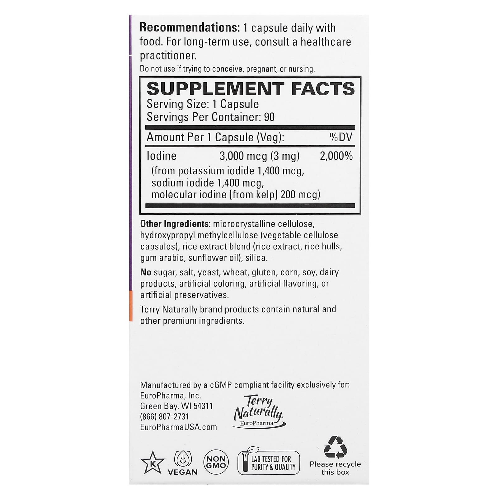 Terry Naturally, Tri-Iodine, 3 mg, 90 Capsules - Image 2