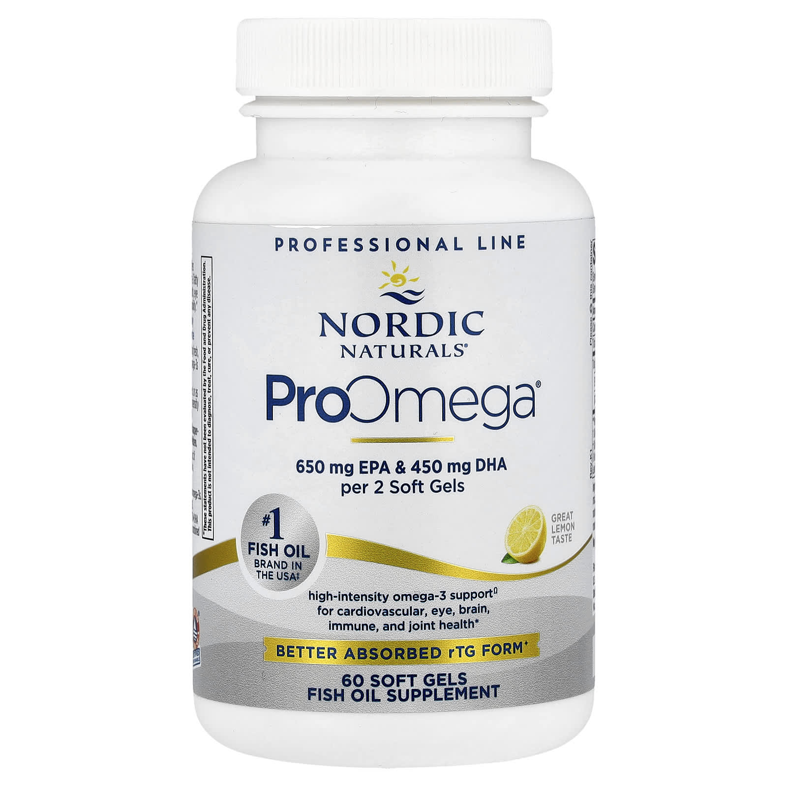 Nordic Naturals, ProOmega®, Lemon, 60 Soft Gels (640 mg per Soft Gel) - Image 1