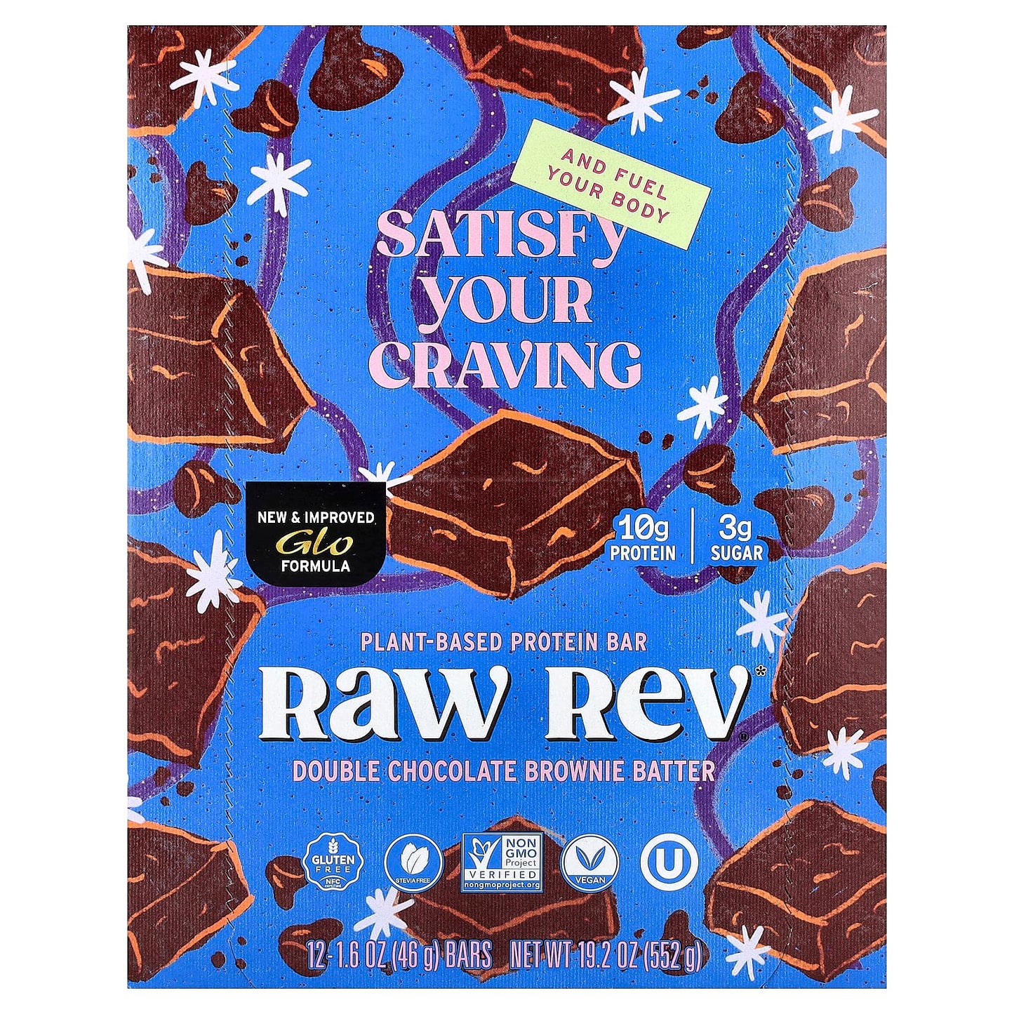 Raw Rev, Plant-Based Protein Bar, Double Chocolate Brownie Batter, 12 Bars, 1.6 oz (46 g) Each - Image 1