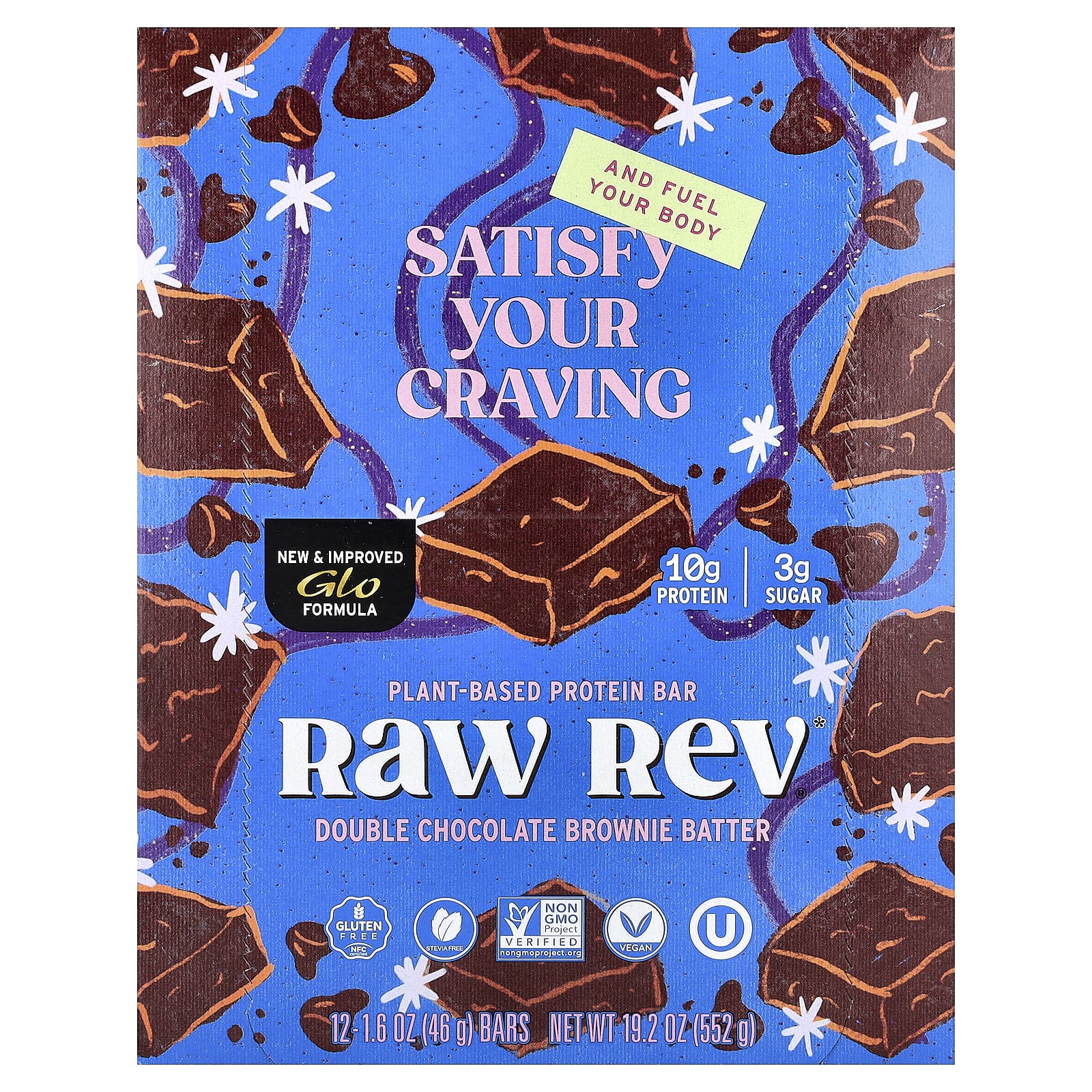 Raw Rev, Plant-Based Protein Bar, Double Chocolate Brownie Batter, 12 Bars, 1.6 oz (46 g) Each - Image 1
