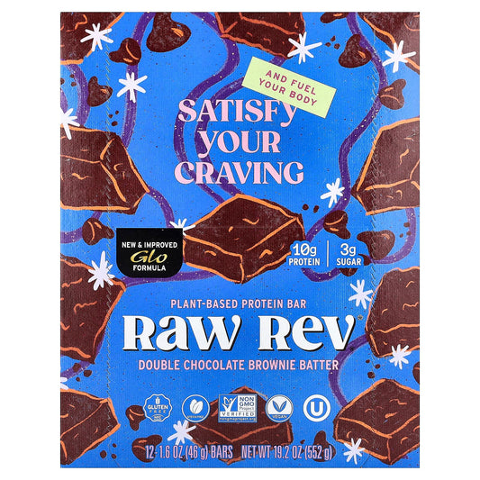 Raw Rev, Plant-Based Protein Bar, Double Chocolate Brownie Batter, 12 Bars, 1.6 oz (46 g) Each - Image 1