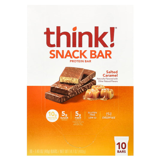 Think !, Protein Snack Bar, Salted Caramel, 10 Bars, 1.41 oz (40 g) Each - Image 1
