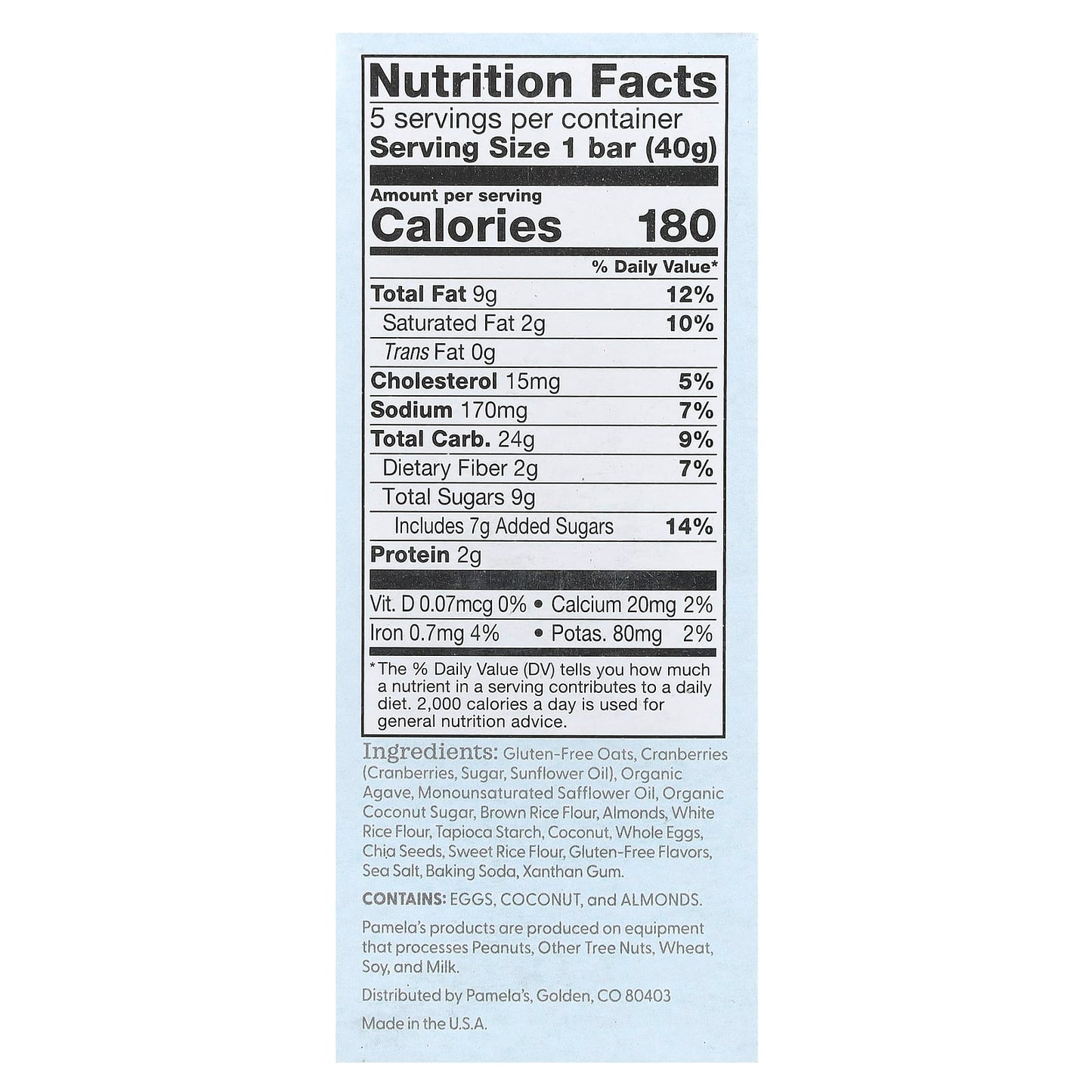 Pamela's Products, Whenever Bars, Cranberry Almond, 5 Bars, 1.41 oz (40 g) Each - Image 2