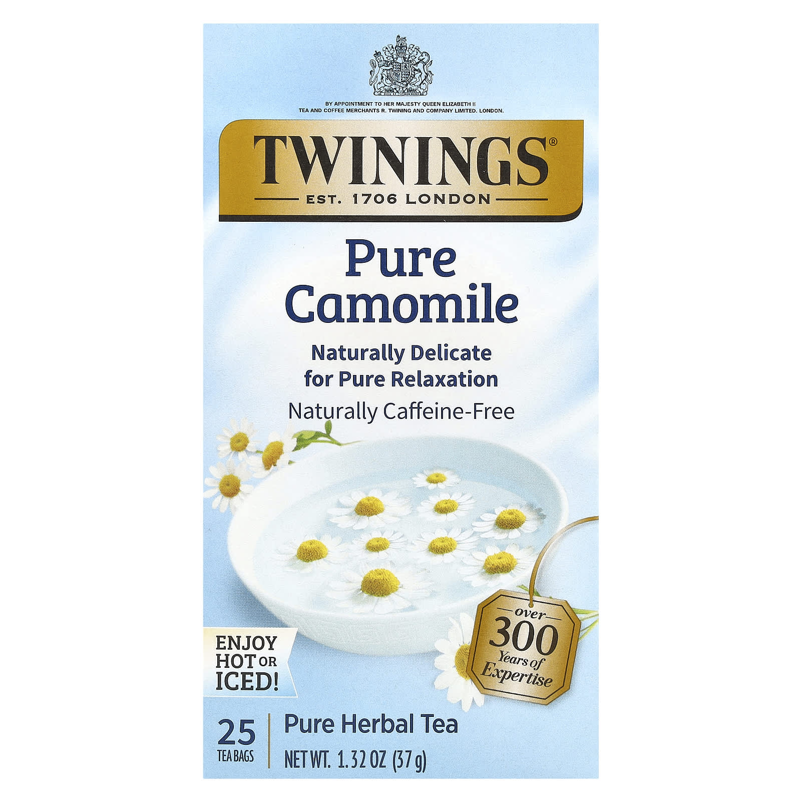 Twinings, Pure Herbal Tea, Pure Camomile, Caffeine-Free, 25 Tea Bags, 1.32 oz (37 g) - Image 1