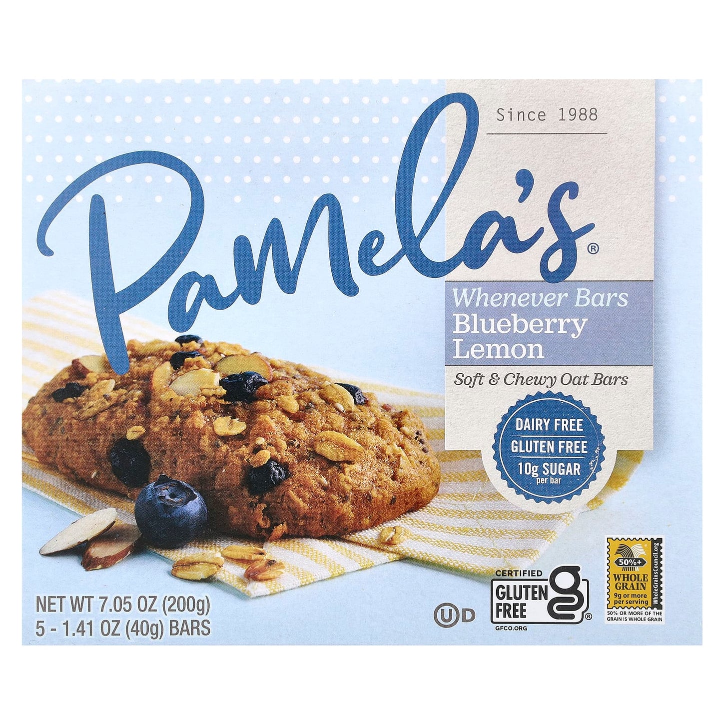 Pamela's Products, Whenever Oat Bars, Blueberry Lemon, 5 Bars, 1.41 oz (40 g) Each - Image 1