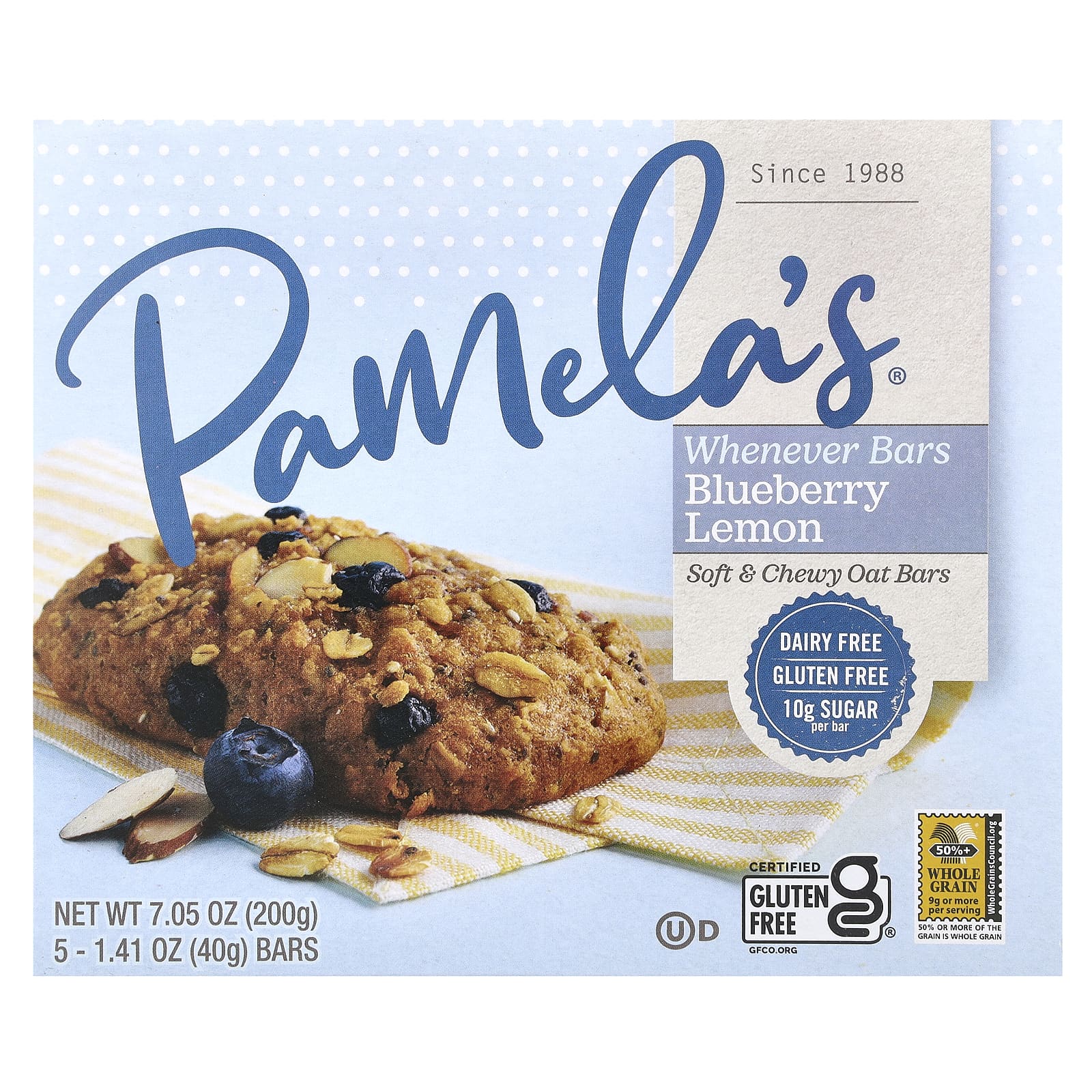 Pamela's Products, Whenever Oat Bars, Blueberry Lemon, 5 Bars, 1.41 oz (40 g) Each - Image 1