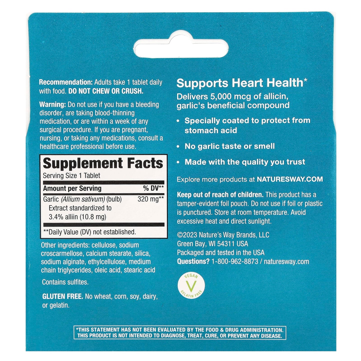 Nature's Way, Garlinase® 5000, Garlic Extract, 320 mg, 30 Vegan Enteric-Coated Tablets - Image 2