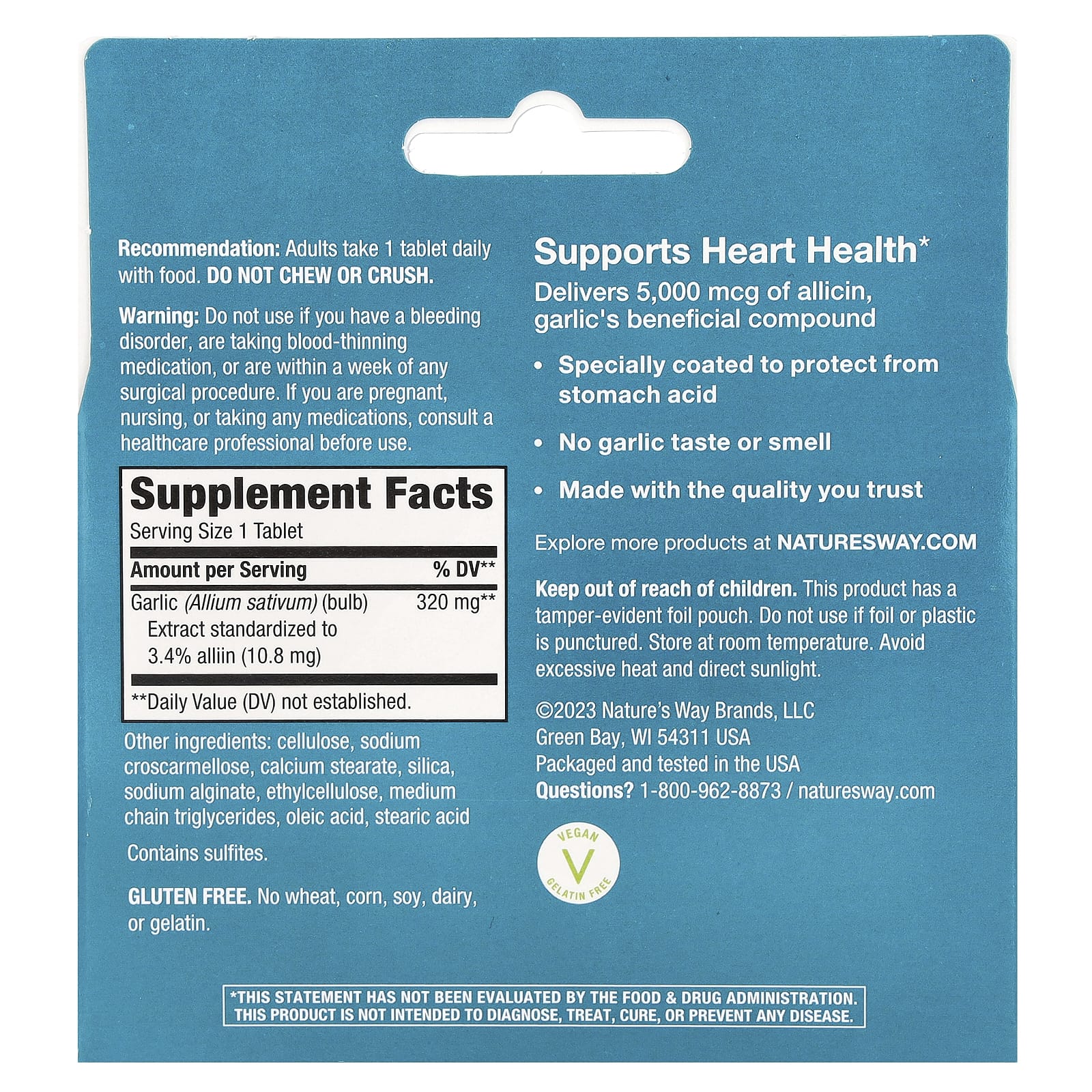 Nature's Way, Garlinase® 5000, Garlic Extract, 320 mg, 30 Vegan Enteric-Coated Tablets - Image 2