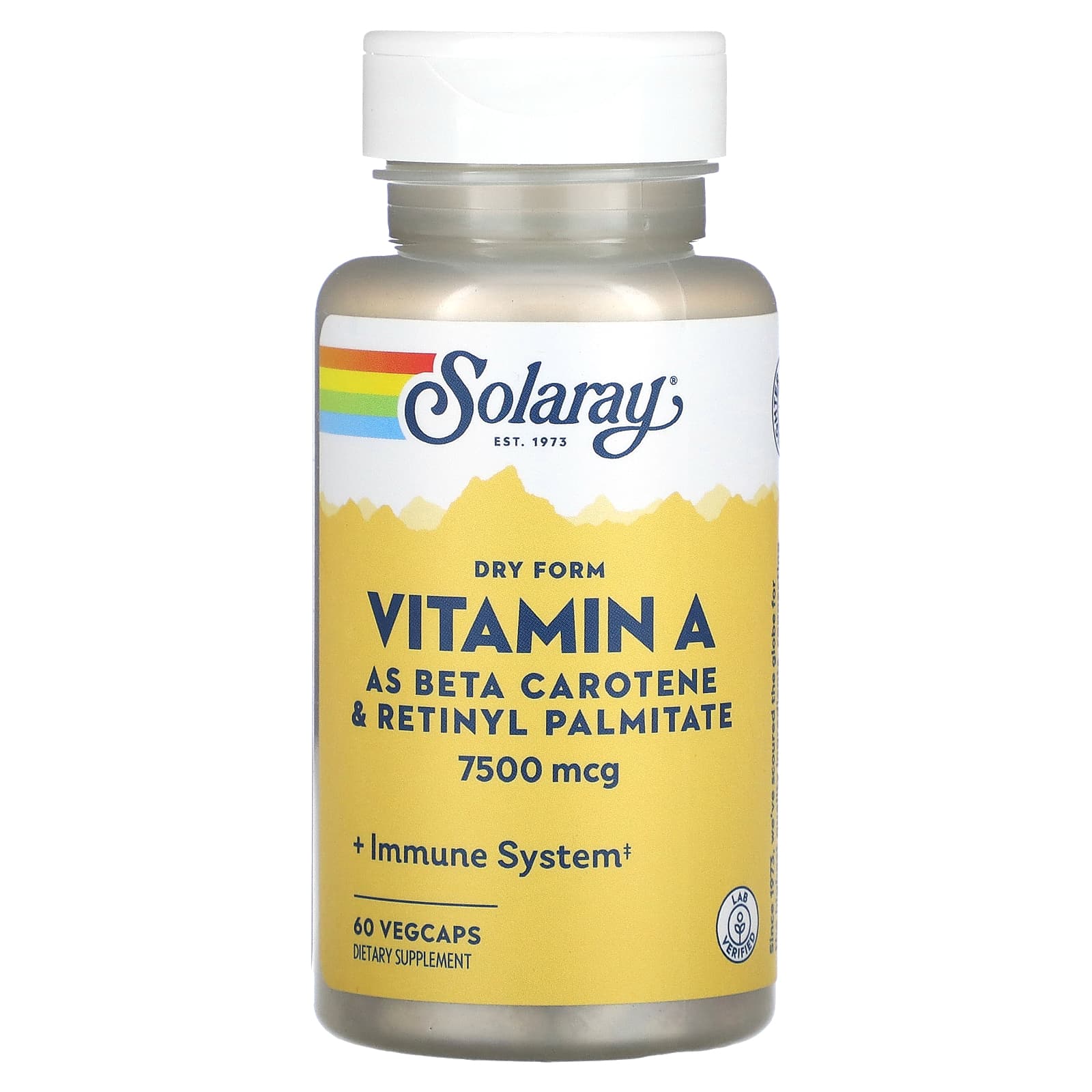 Solaray, Dry Form Vitamin A, 7,500 mcg, 60 VegCaps - Image 1