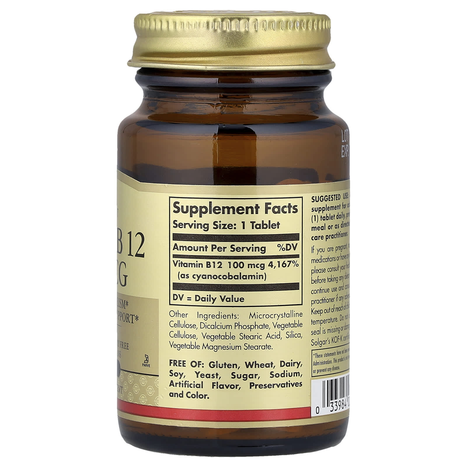 Solgar, Vitamin B12, 100 mcg, 100 Tablets - Image 2