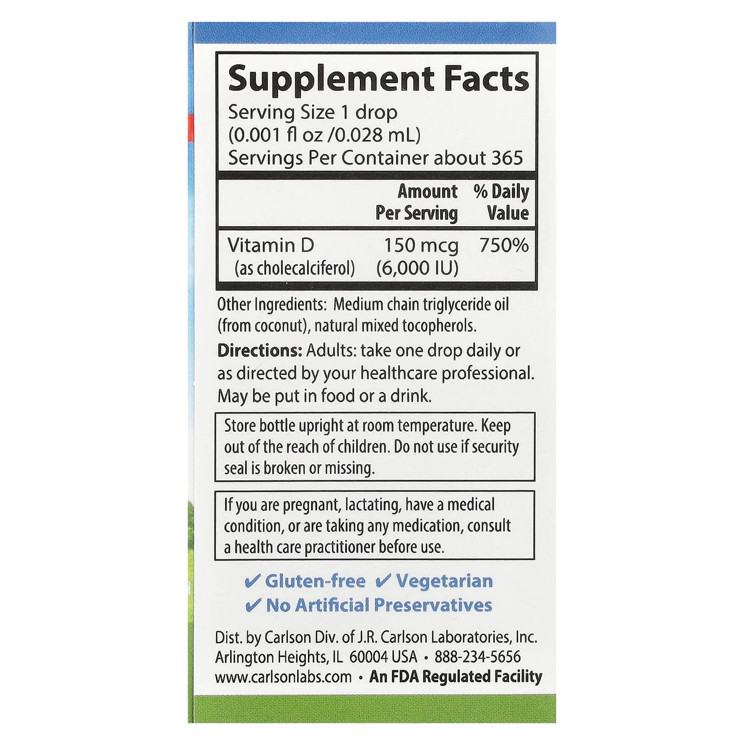 Carlson Super Daily D3 Liquid Vitamin D3 6000 IU 150mcg 10ml - Image 2
