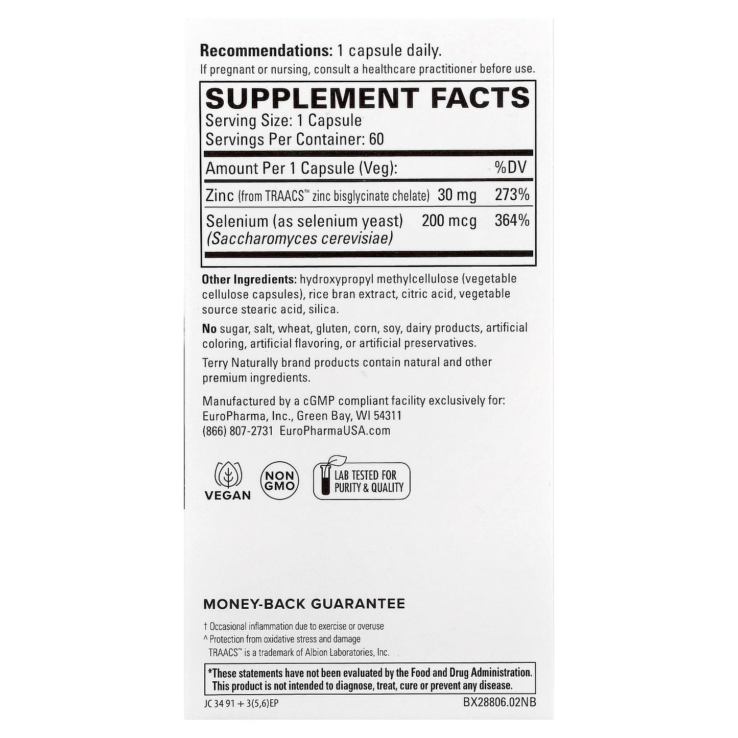Terry Naturally, Zinc Plus Selenium, 60 Capsules - Image 2